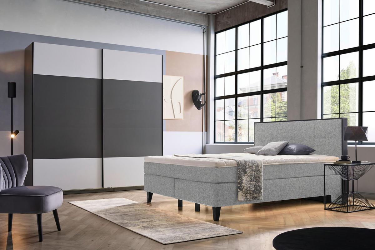 BOXSPRINGBETT 200/200 cm  in Taupe  - Taupe/Schwarz, Design, Holz/Textil (200/200cm) - Hom`in