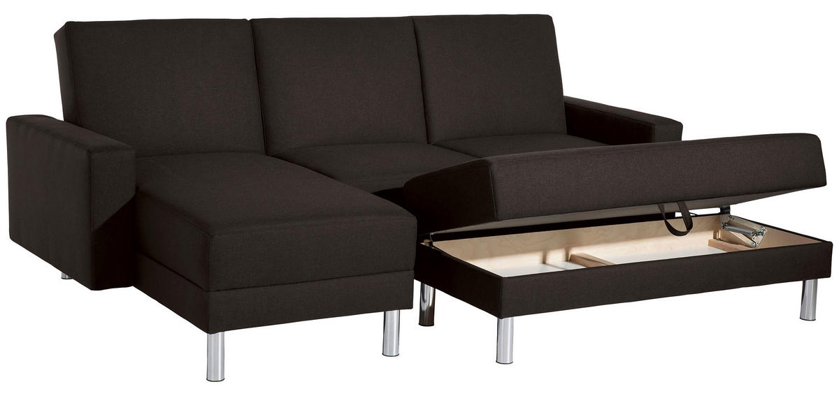 ECKSCHLAFSOFA inkl. Hocker in Dunkelbraun Textil   - Chromfarben/Dunkelbraun, Konventionell, Textil/Metall (152/230cm) - Max Winzer