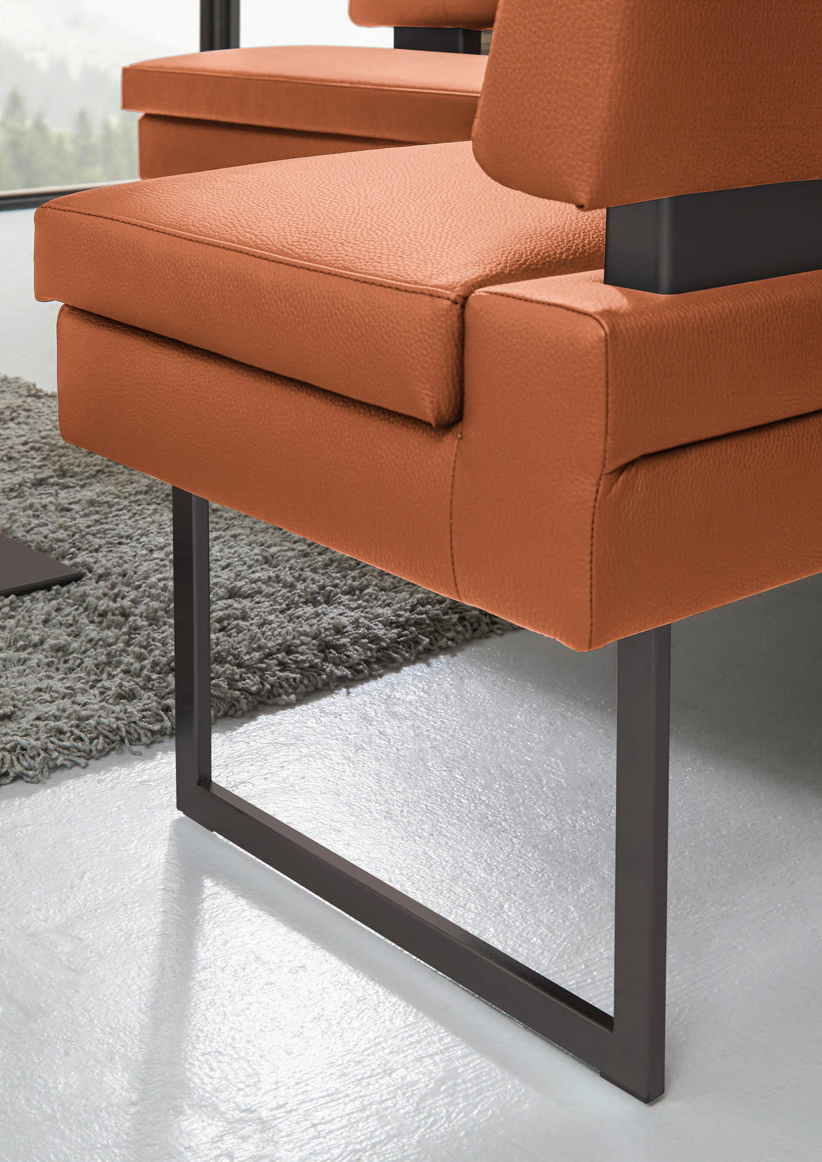 ECKBANK in Metall, Textil Braun, Orange  - Schwarz/Braun, Design, Textil/Metall (200/158cm) - Dieter Knoll
