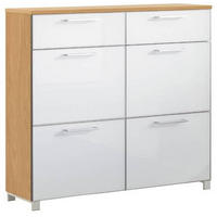SCHUHSCHRANK Eiche furniert Weiß, Eiche Bianco  - Chromfarben/Eiche Bianco, Design, Glas/Holz (121/108/31cm)