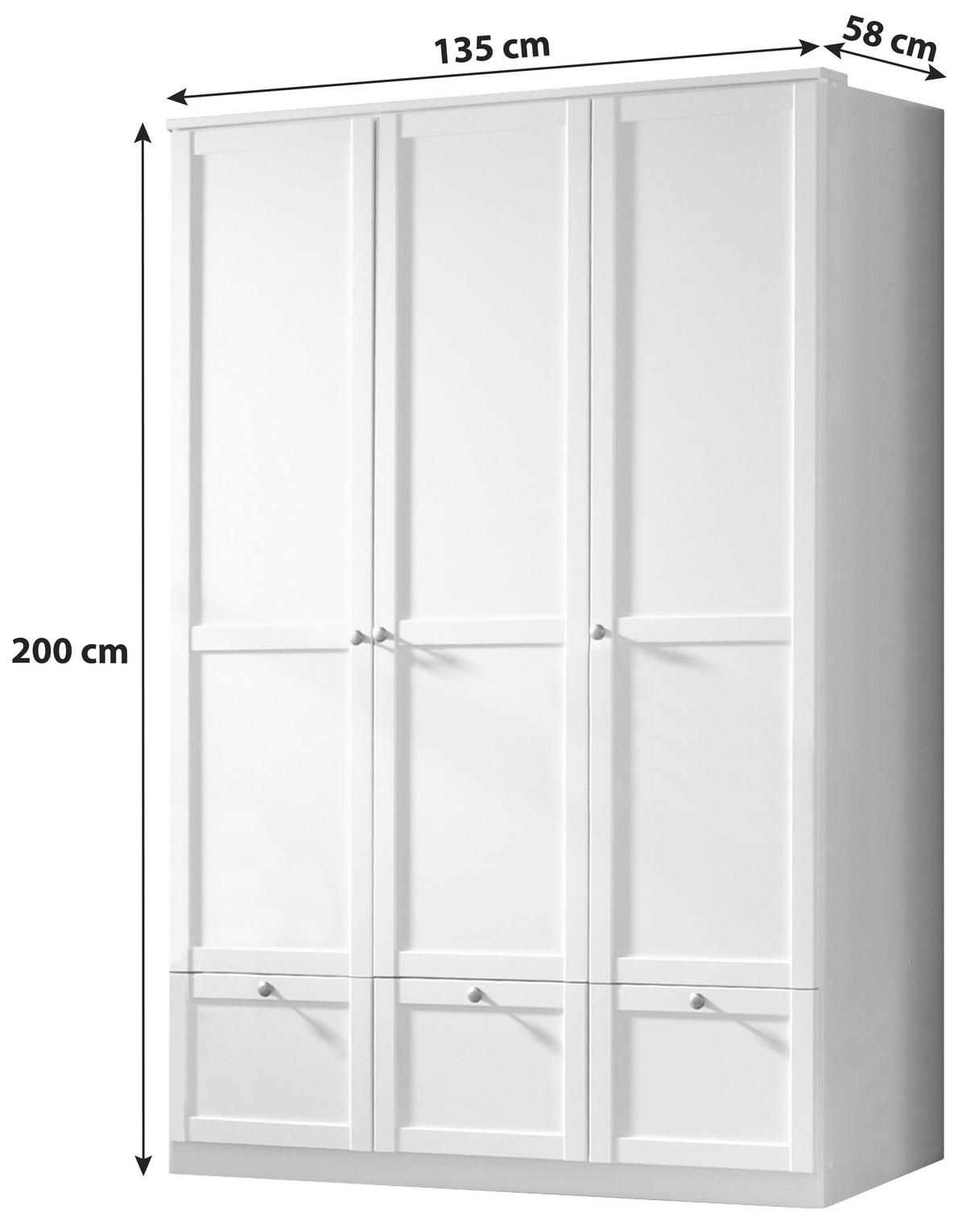 ŠATNÍ SKŘÍŇ S OTOČNÝMI DVEŘMI, bílá, 135/200/58 cm - bílá/barvy zinku, Lifestyle, kov/kompozitní dřevo (135/200/58cm) - Livetastic