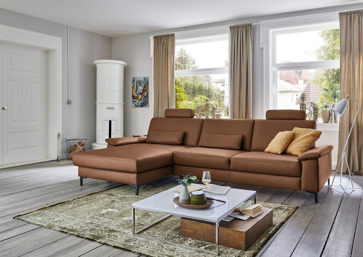 ECKSOFA Echtleder Braun  - Schwarz/Braun, Design, Leder/Metall (176/334cm) - Dieter Knoll