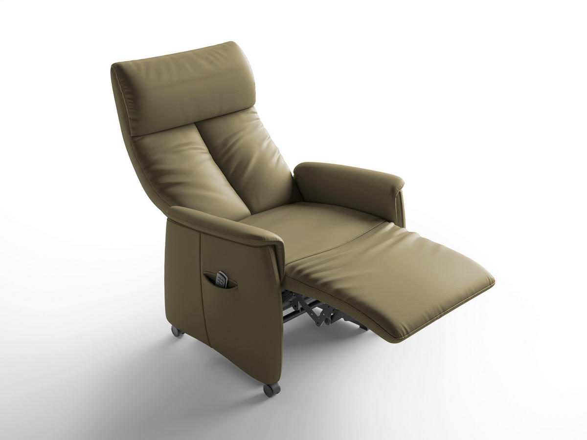RELAXSESSEL TV CREMONA COMFORT E S1 Echtleder Kopfteilverstellung, Fußteilverstellung, Rücken echt    - Schwarz/Olivgrün, Basics, Leder/Kunststoff (76/110/84cm) - Sit & More