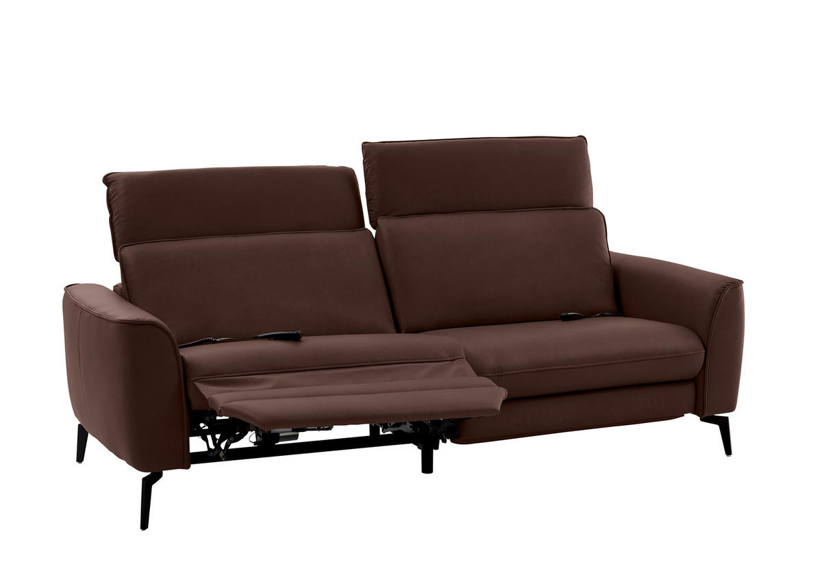 3-SITZER-SOFA in Echtleder Braun  - Schwarz/Braun, Natur, Leder/Metall (222/81/110cm) - Valdera