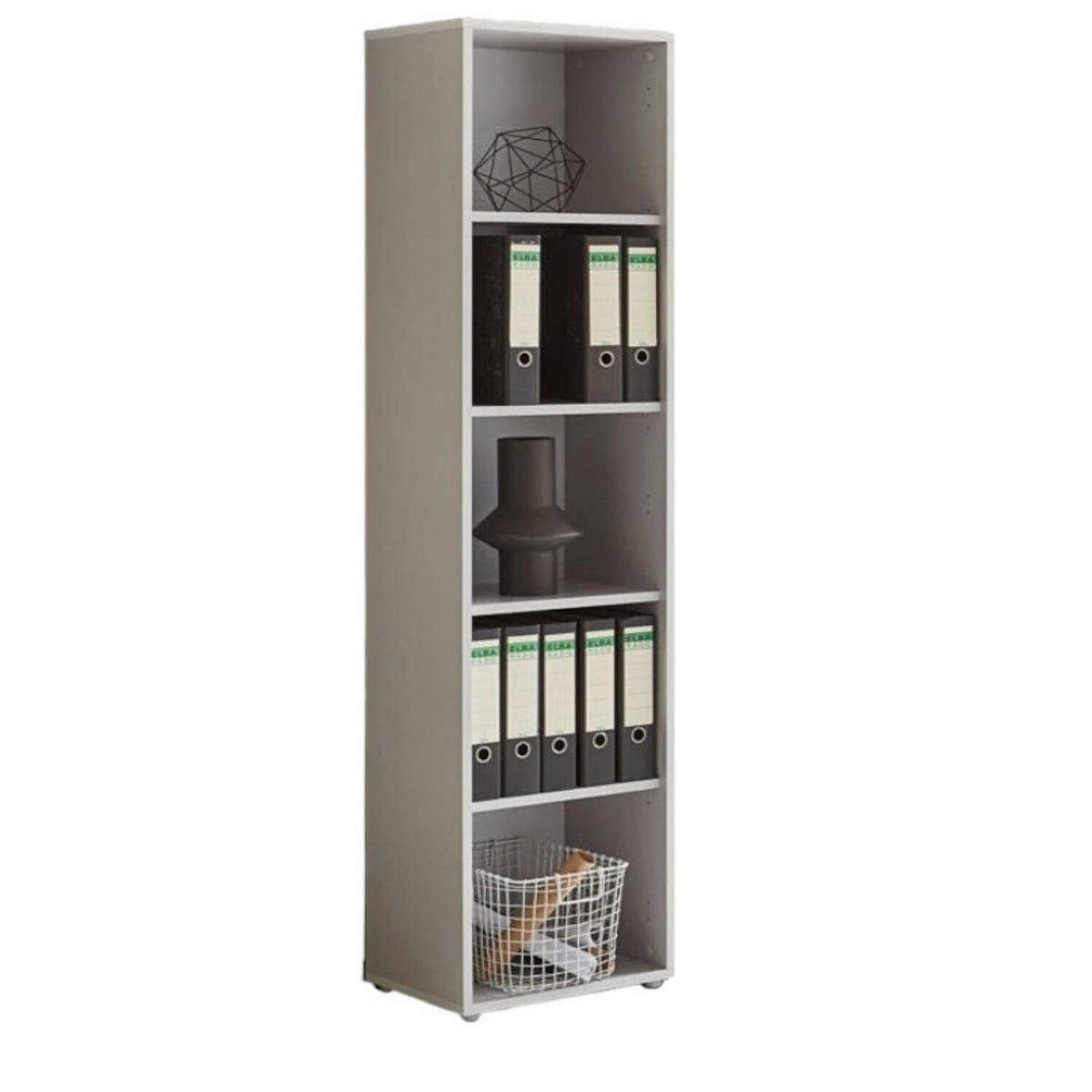 BÜRO erweiterbar, abschließbar Grau, Weiß Hochglanz - Weiß Hochglanz/Grau, MODERN, Holzwerkstoff/Metall - MID.YOU