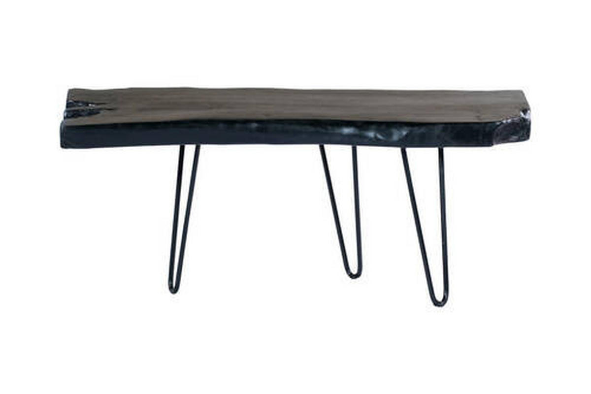 ODKLÁDACÍ STOLEK, teakové dřevo, černá - černá, Design, kov/dřevo (100/40/25-40cm)