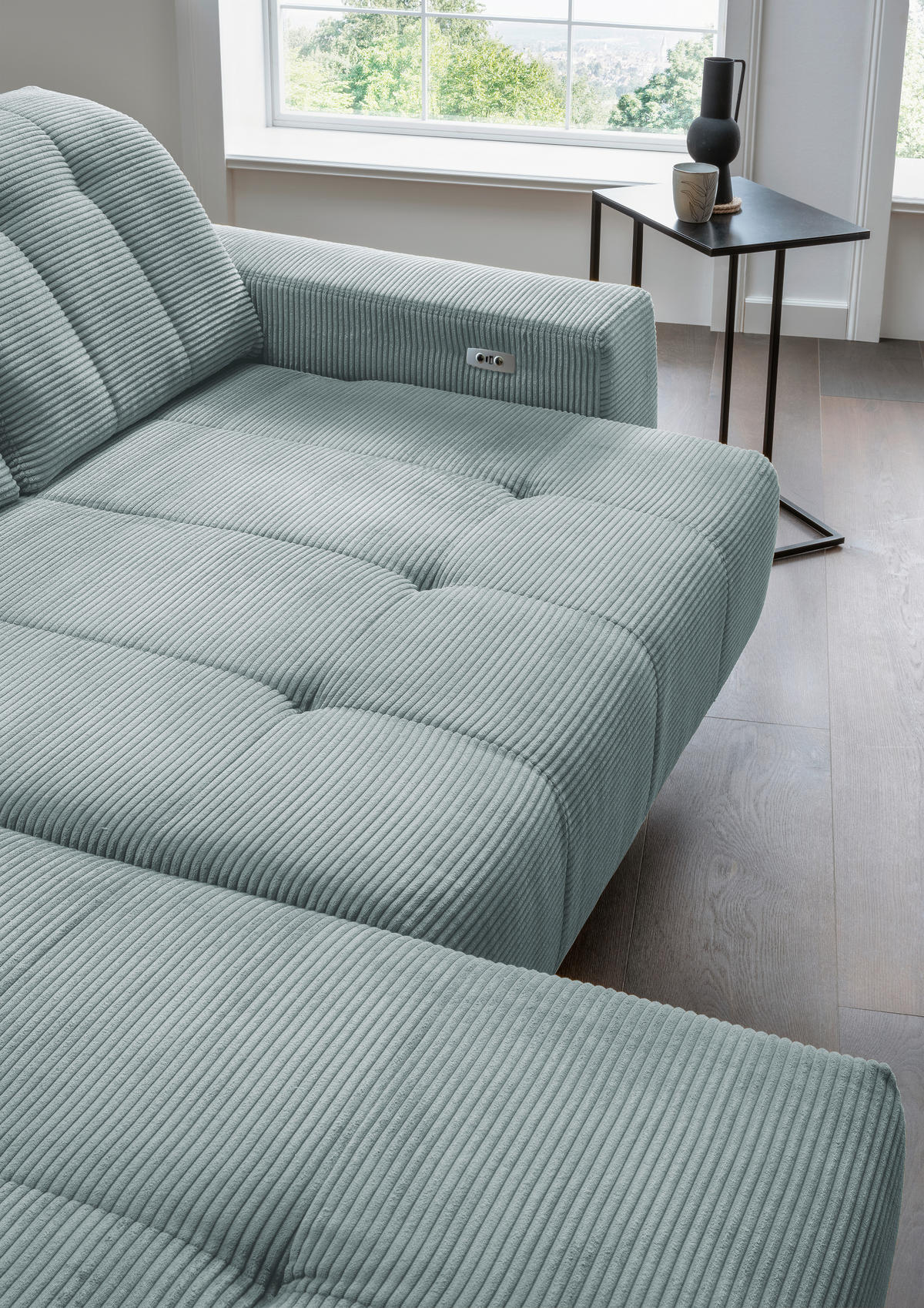 ECKSOFA in Cord Hellblau  - Schwarz/Hellblau, Modern, Textil/Metall (180/258cm) - Livetastic