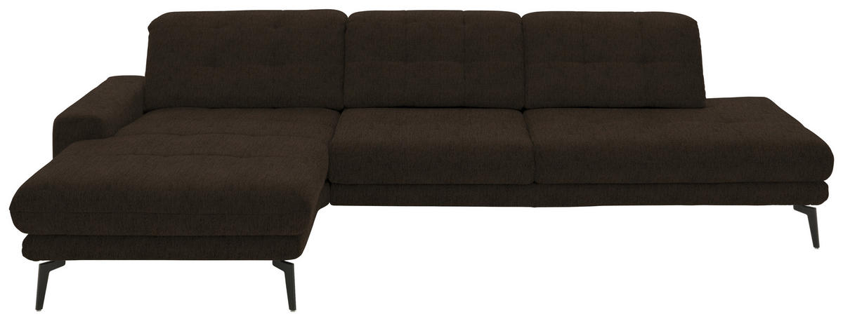 ECKSOFA in Flachgewebe Dunkelbraun  - Dunkelbraun/Schwarz, Design, Textil/Metall (190/309cm) - Beldomo Style