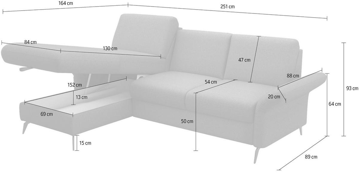 ECKSOFA in Flachgewebe Graphitfarben  164/251 cm  - Schwarz/Graphitfarben, KONVENTIONELL, Textil/Metall (164/251cm) - Sit & More