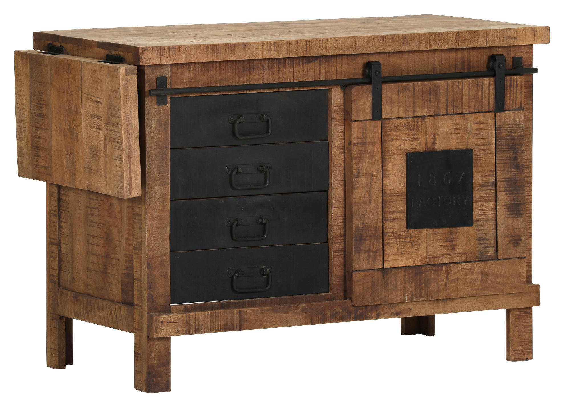 BARSCHRANK Mangoholz massiv Dunkelbraun  - Dunkelbraun/Schwarz, LIFESTYLE, Holz/Metall (135/76/50cm) - Landscape