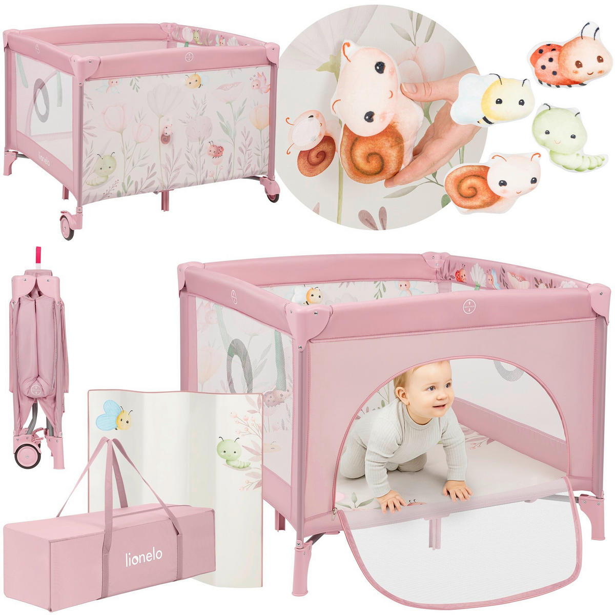 LAUFGITTER Mille Plus  100/100/77 cm  - Rosa, Basics, Textil (100/100/77cm) - Lionelo