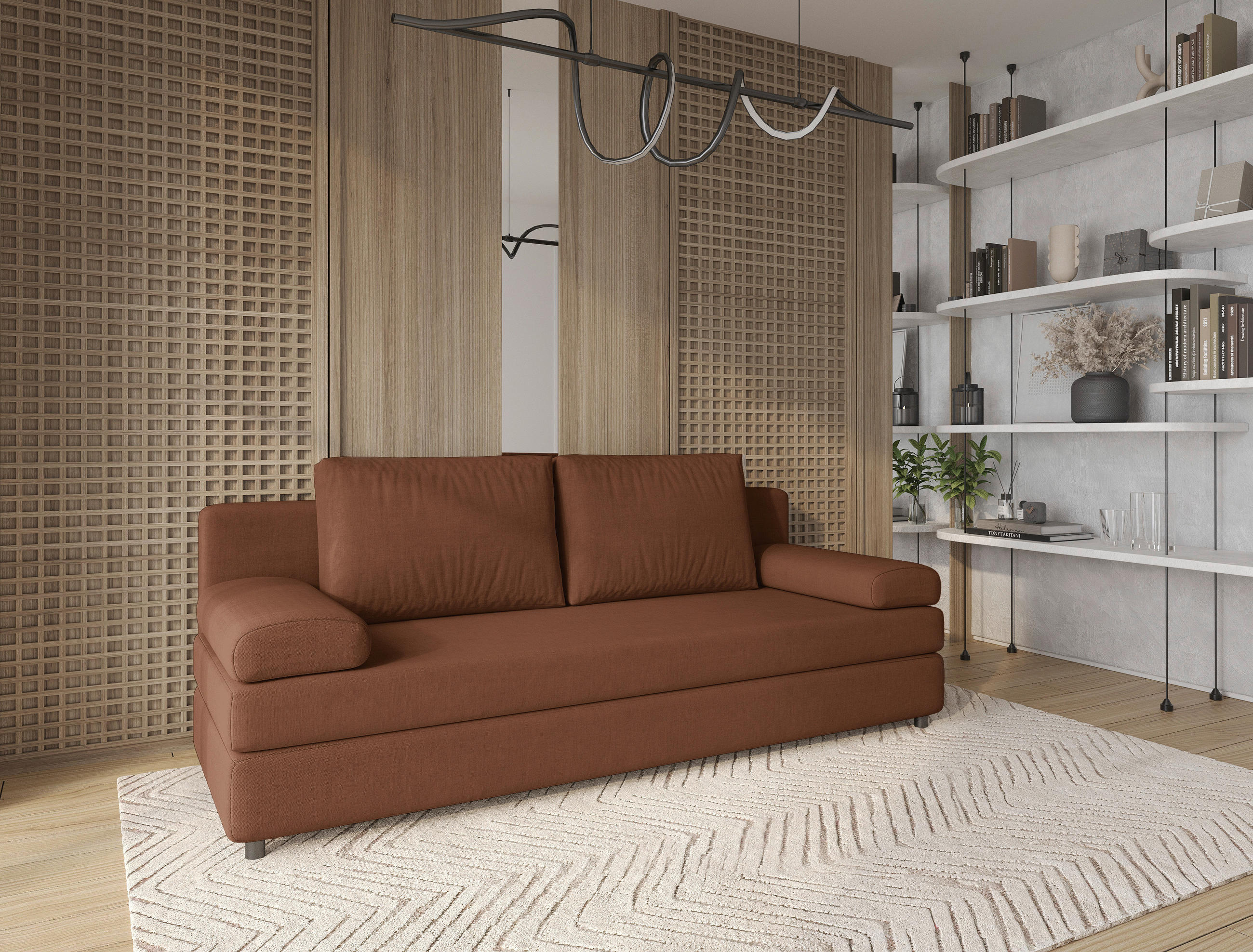 CANAPEA EXTENSIBILĂ textil maro  - maro/negru, Design, plastic/textil (200/88/87cm) - Ti'me