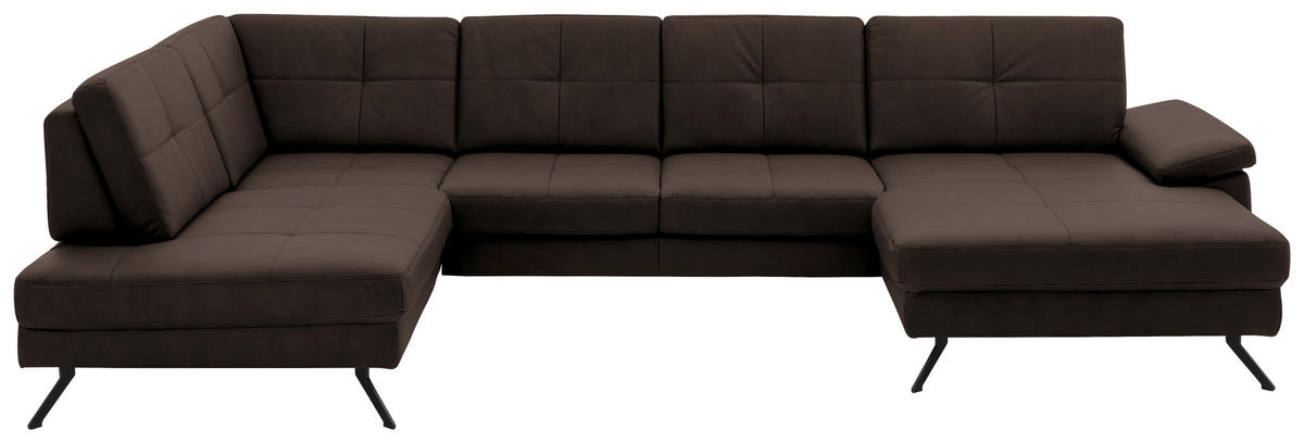 WOHNLANDSCHAFT  in Lederlook, Mikrofaser Dunkelbraun  - Dunkelbraun/Schwarz, Design, Textil/Metall (220/345cm) - Beldomo System