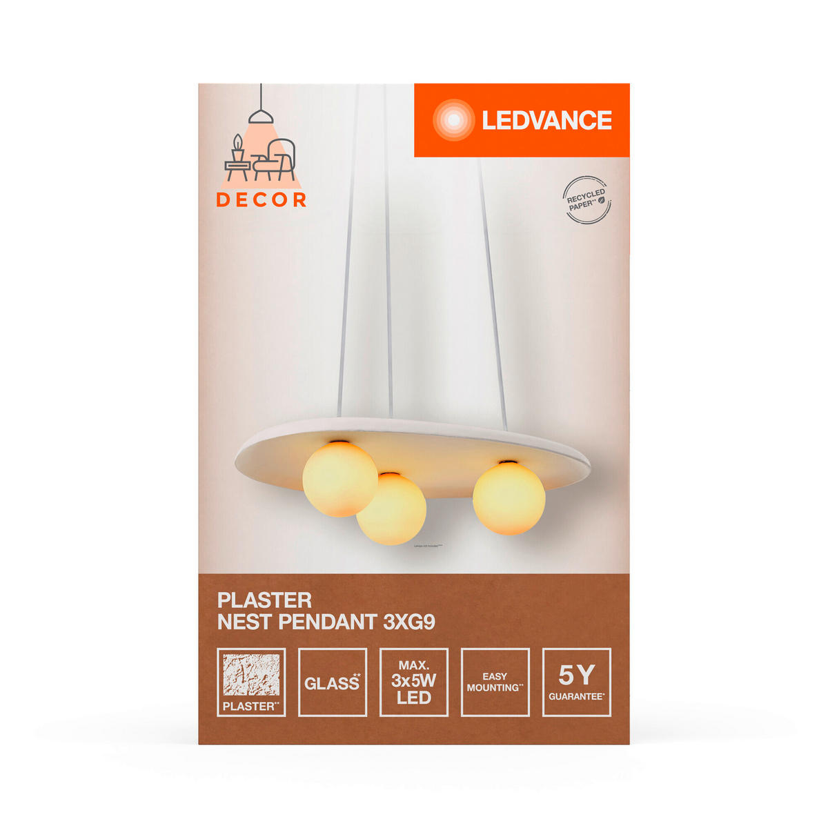 PENDELLEUCHTE 50/38,5/150 cm  - Weiß, Natur, Glas/Stein (50/38,5/150cm) - Ledvance