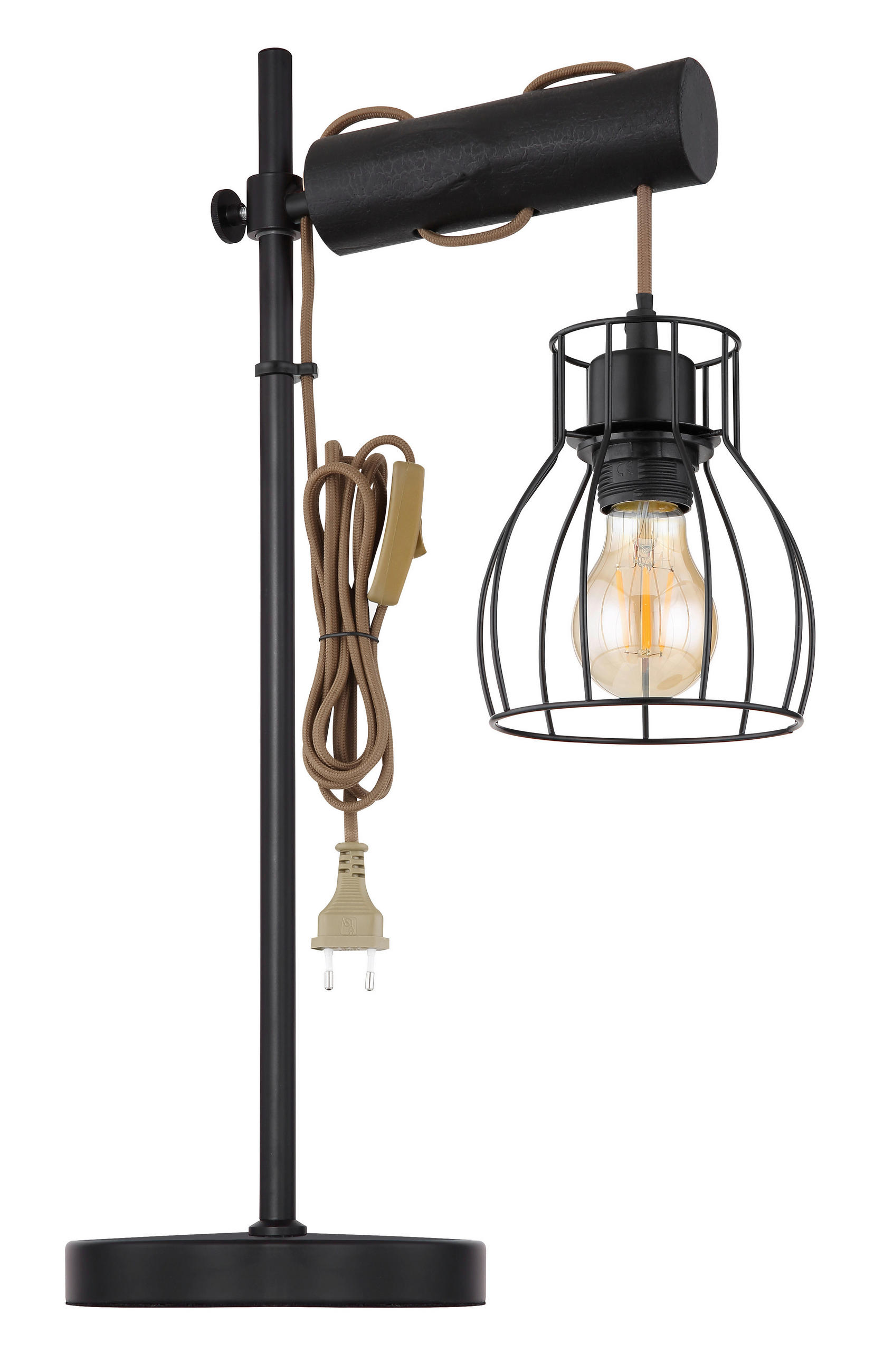 STOLNÍ LAMPA, E27, 33/18/55 cm - černá, Basics, kov/dřevo (33/18/55cm) - Globo