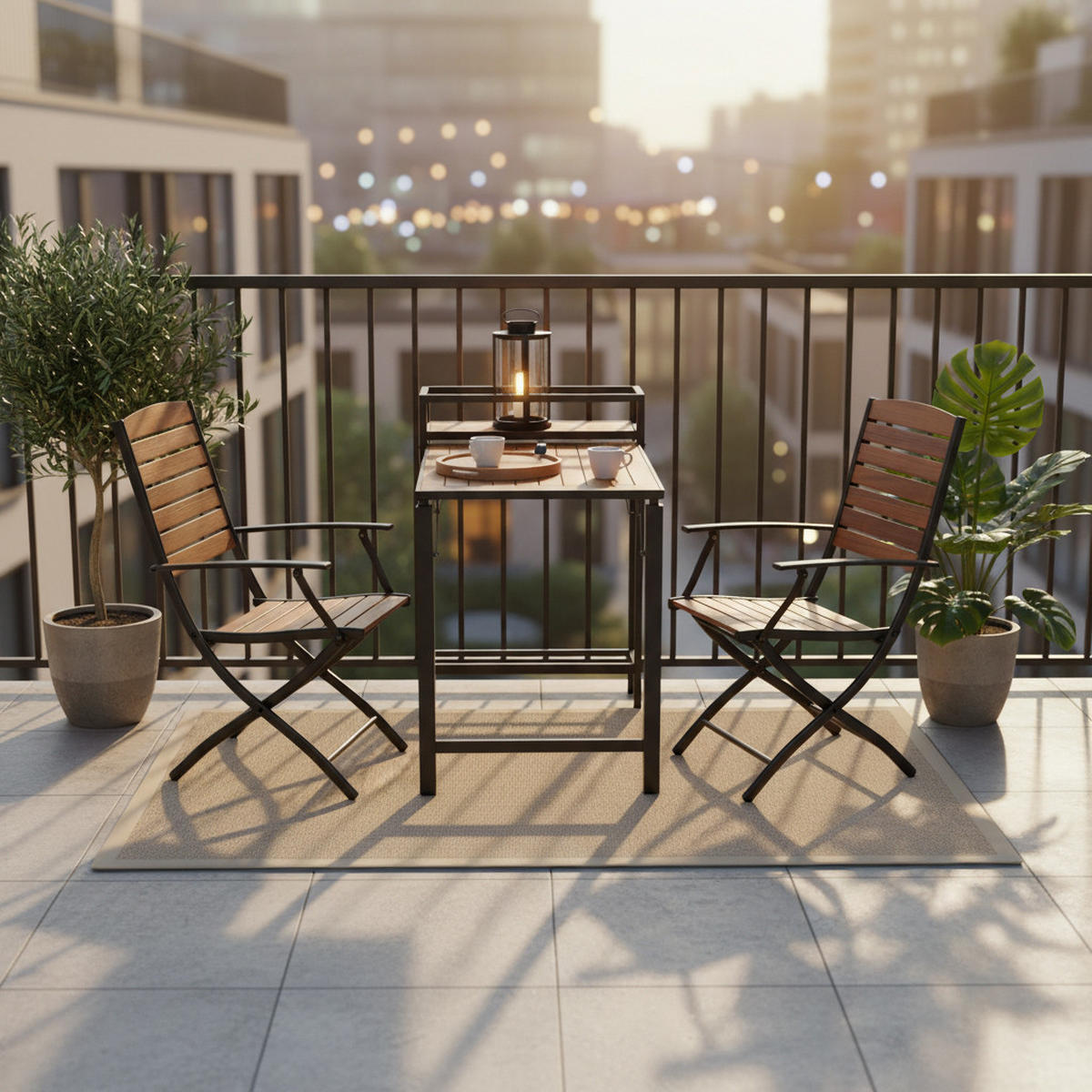 BALKONSET Graphitfarben, Naturfarben 3-teilig  - Graphitfarben/Naturfarben, MODERN, Holz/Metall - Gardenson