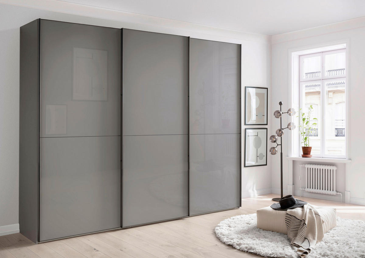 SCHWEBETÜRENSCHRANK 250/217/67 cm,  in Lavagrau, 3 Tür(en)  - Lavagrau/Schwarz, MODERN, Holzwerkstoff/Metall (250/217/67cm) - Chameo
