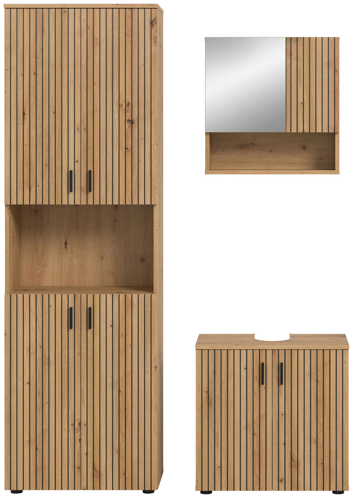 BADEZIMMER 3-teilig  in 120 cm  - Schwarz/Eiche Artisan, Basics, Holzwerkstoff/Kunststoff (120cm) - MID.YOU