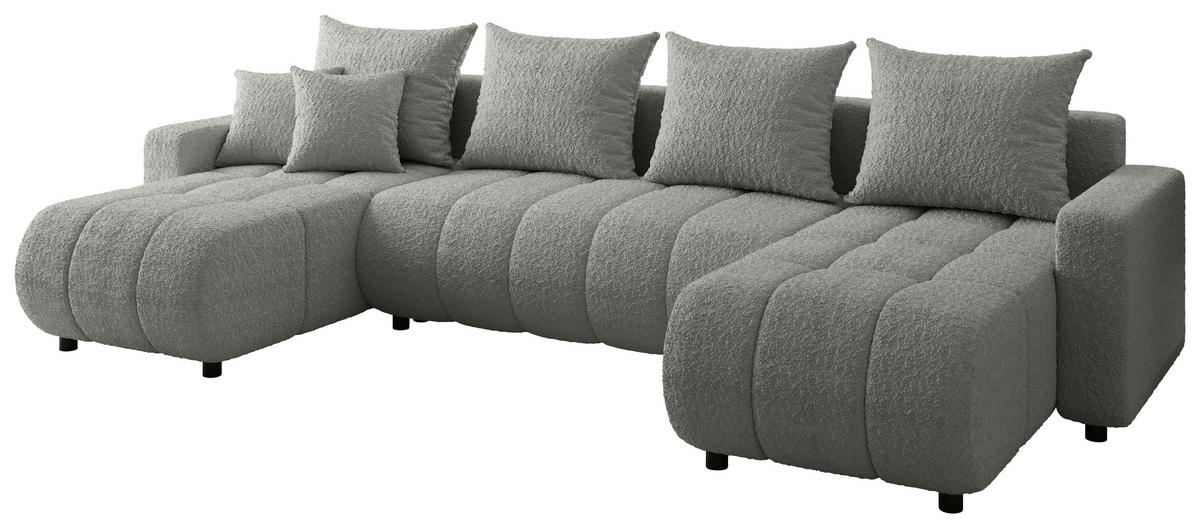 WOHNLANDSCHAFT  in Bouclé Hellgrau  - Hellgrau/Schwarz, MODERN, Kunststoff/Textil (150/312/150cm) - Carryhome