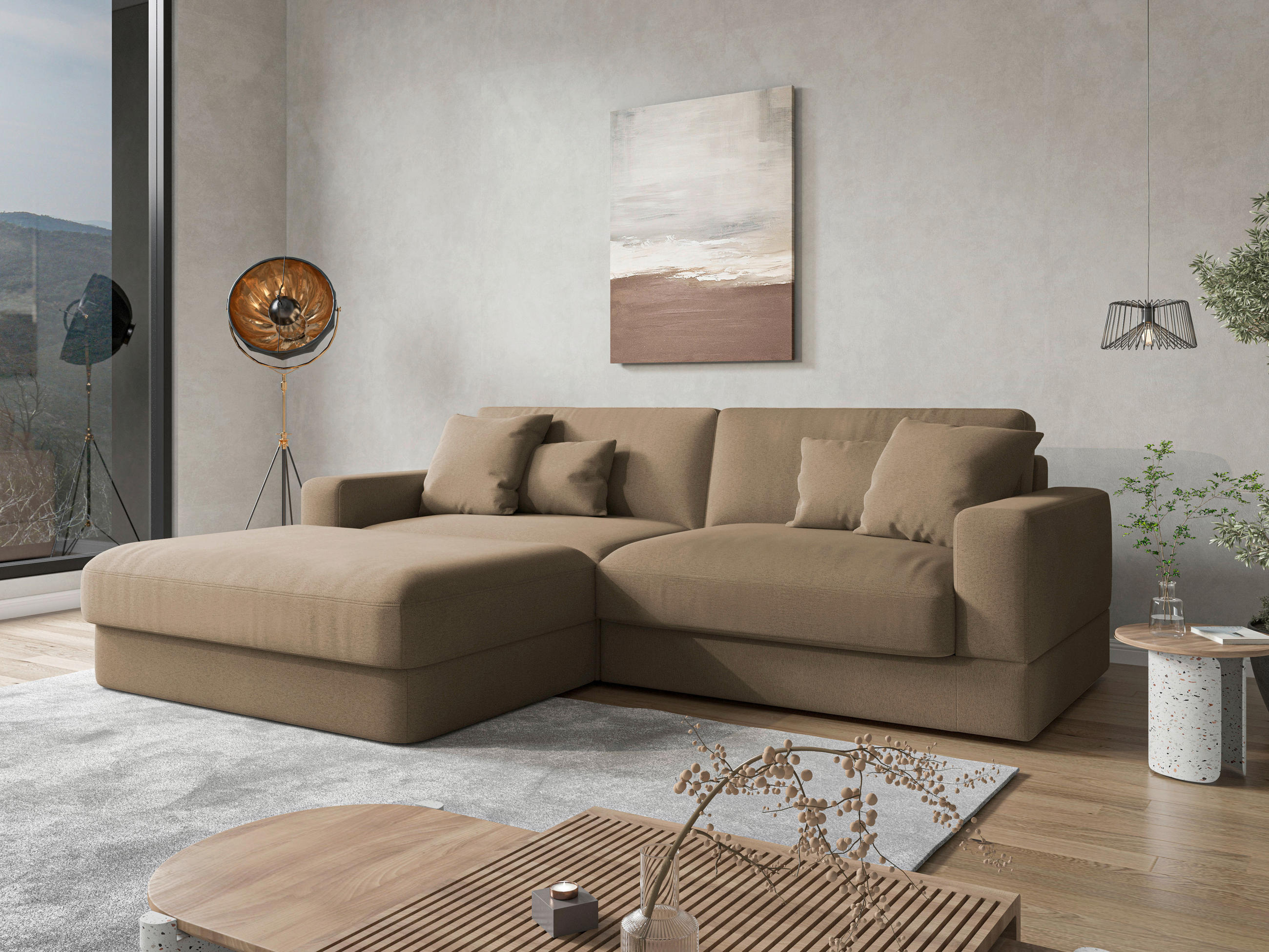 ECKSOFA Mikrofaser Braun - Schwarz/Braun, Modern, Kunststoff/Textil (196/264cm) - Sit & More