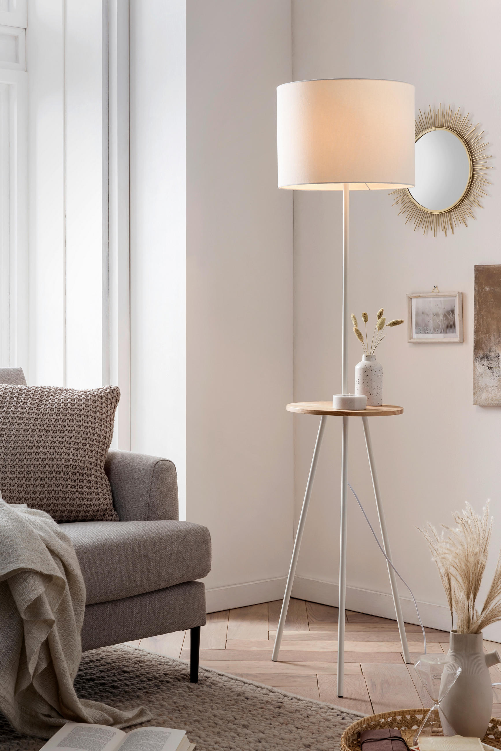 STEHLEUCHTE  47,5/152/37,5 cm   - Weiß, Design, Holz/Textil (47,5/152/37,5cm) - P & B