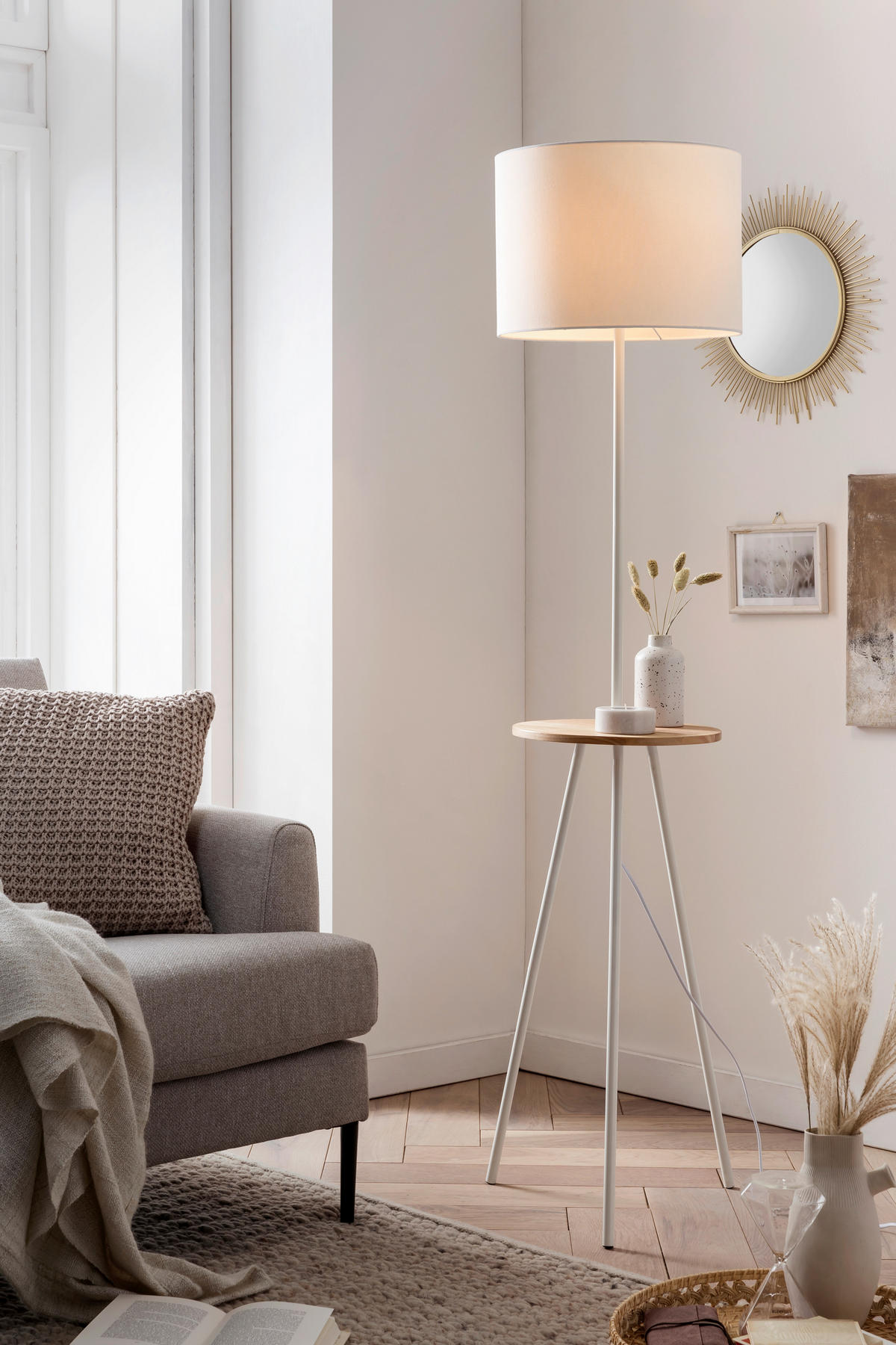 STEHLEUCHTE  47,5/152/37,5 cm   - Weiß, Design, Holz/Textil (47,5/152/37,5cm) - P & B