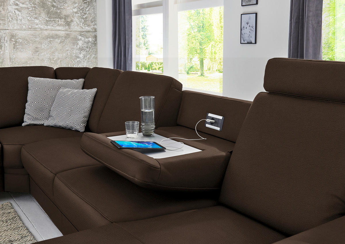WOHNLANDSCHAFT  in Echtleder Dunkelbraun  - Dunkelbraun/Alufarben, KONVENTIONELL, Leder/Metall (239/329/165cm) - Beldomo Premium