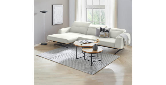 ECKSOFA in Echtleder Weiß  163/305 cm  - Eichefarben/Schwarz, Design, Leder/Holz (163/305cm) - Novel
