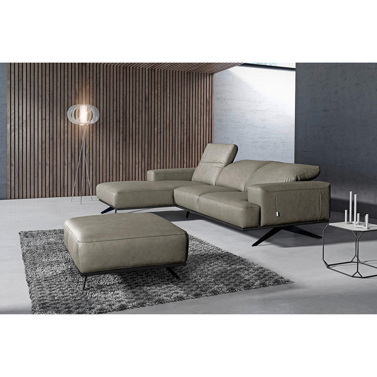 ECKSOFA  in Echtleder Grau  187/295 cm  - Schwarz/Grau, Design, Leder/Metall (187/295cm) - Livetastic