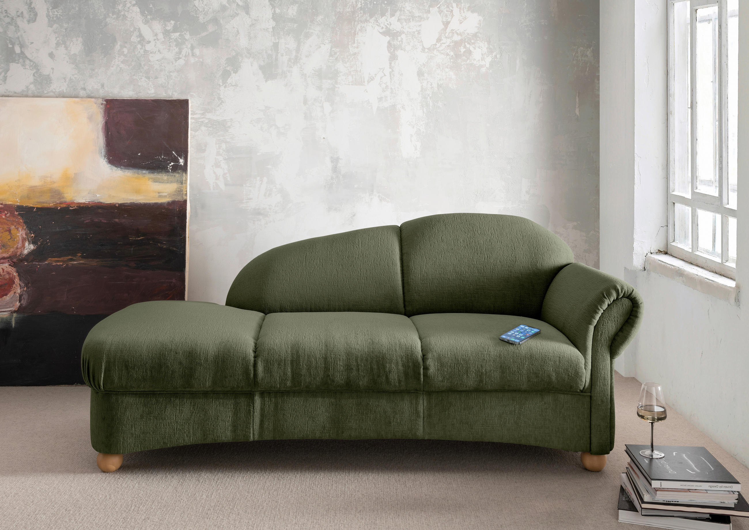 OTTOMANE in Mikrofaser Grün  - Wildeiche/Grün, Konventionell, Holz/Textil (190/84/86cm) - Livetastic