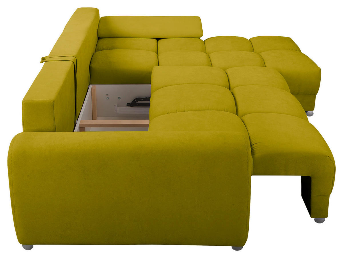 ECKSOFA in Mikrofaser Grün  - Silberfarben/Grün, Design, Textil/Metall (256/175cm) - Livetastic