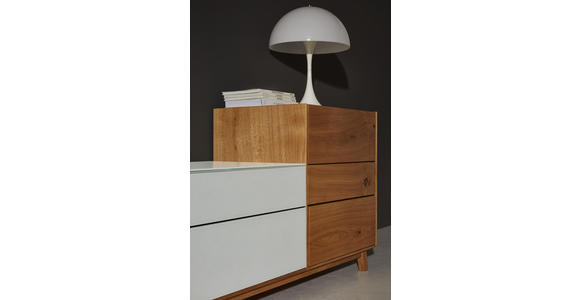 WOHNWAND in Weiß, Eichefarben - Eichefarben/Weiß, Natur, Glas/Holz (295/197/50cm) - Dieter Knoll