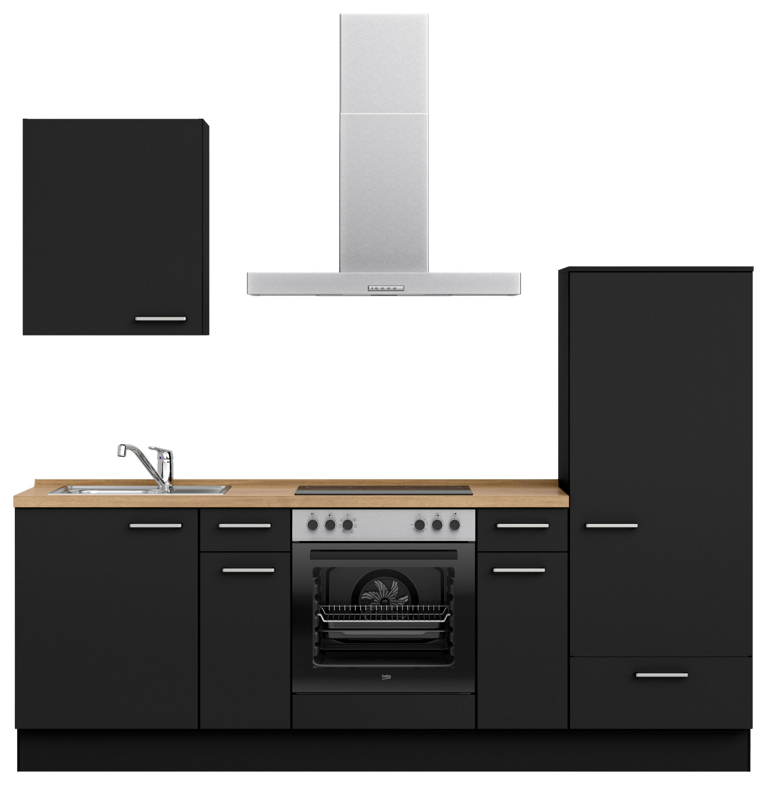 KÜCHENBLOCK 240 cm   in Schwarz, Eichefarben  - Edelstahlfarben/Eichefarben, MODERN, Holzwerkstoff/Metall (240cm) - Nobilia