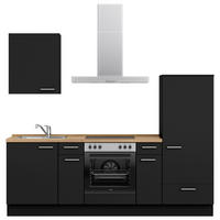 KÜCHENBLOCK 240 cm   in Schwarz, Eichefarben  - Edelstahlfarben/Eichefarben, MODERN, Holzwerkstoff/Metall (240cm) - Nobilia
