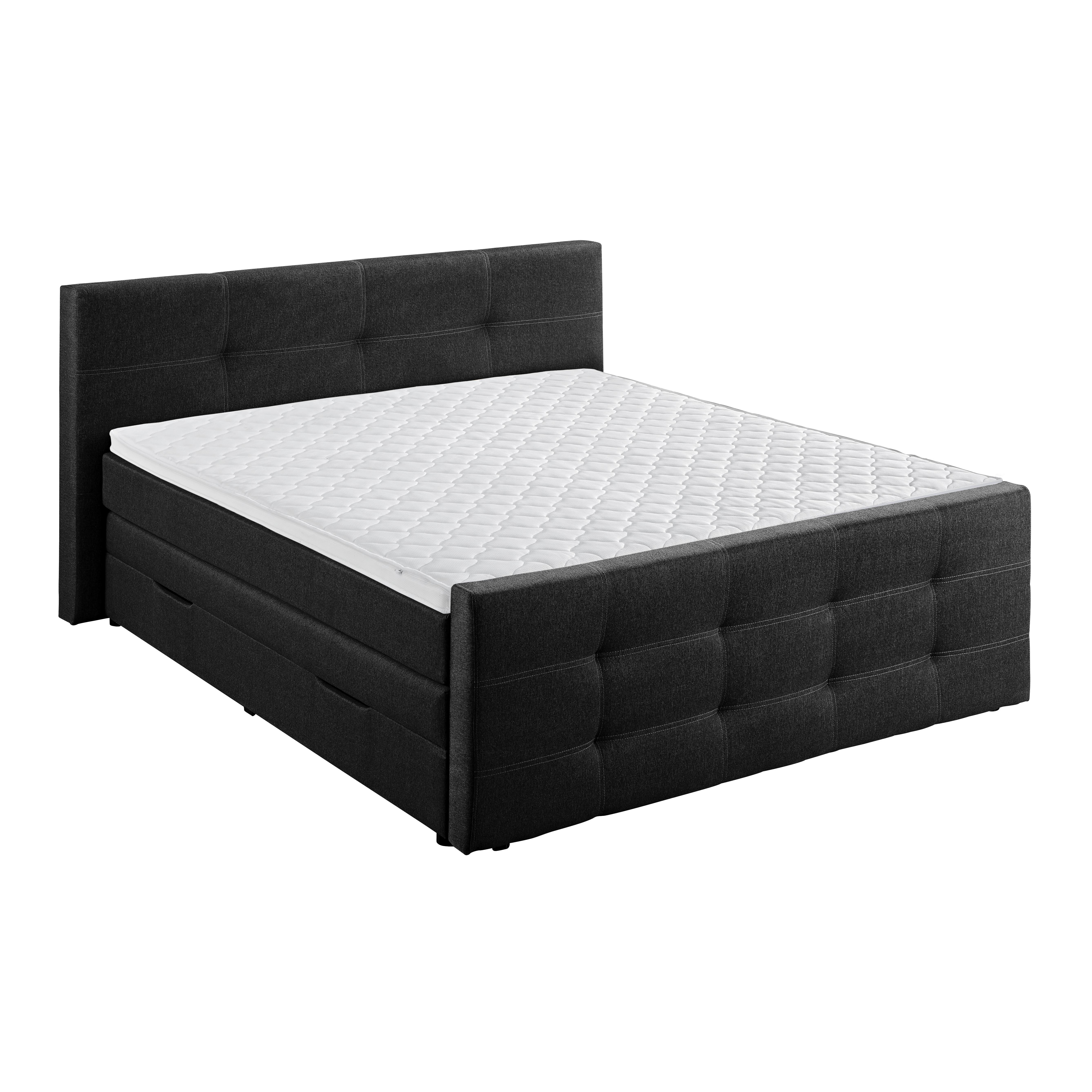 CARRYHOME BOXSPRINGBETT Flachgewebe 180/200 cm INKL. Bettkasten, Matratze, Topper, Schwarz