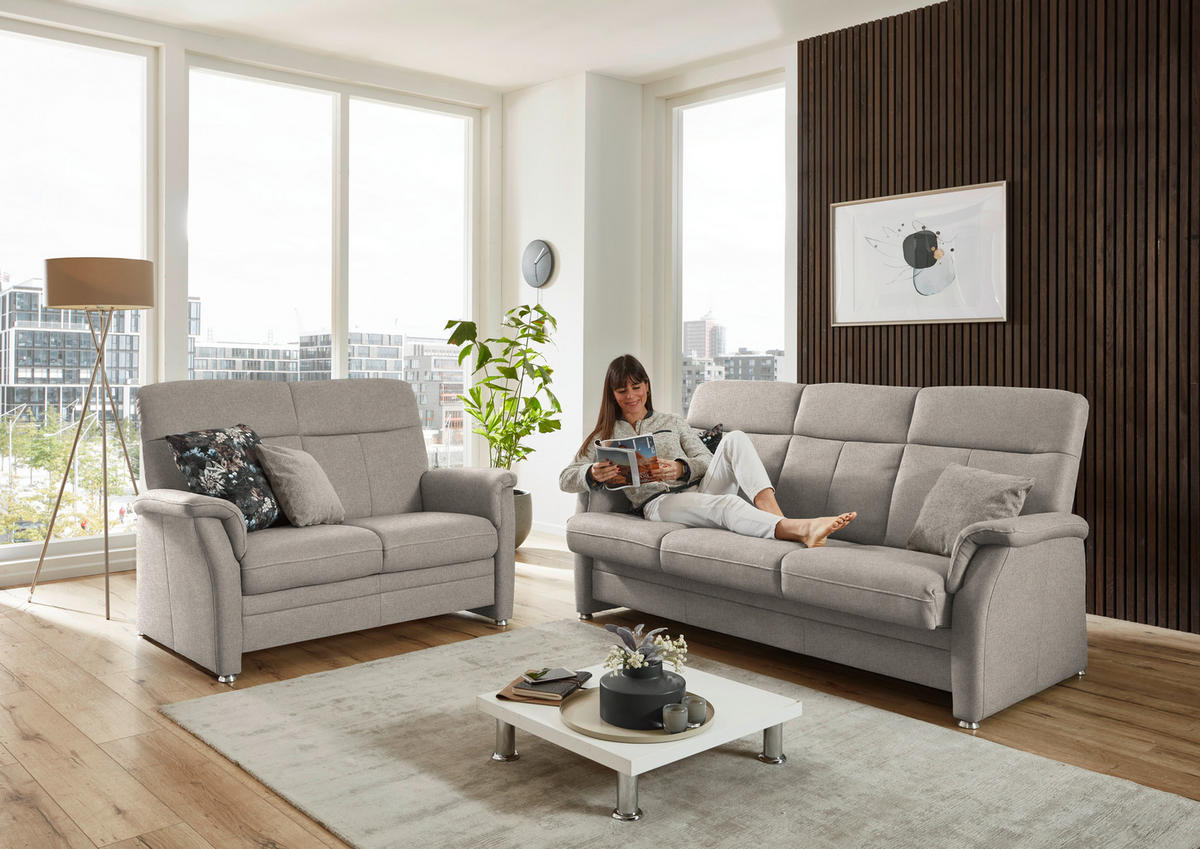 SITZGARNITUR Flachgewebe Beige  - Beige/Alufarben, Konventionell, Textil/Metall (142-194/100/89cm) - Beldomo Comfort