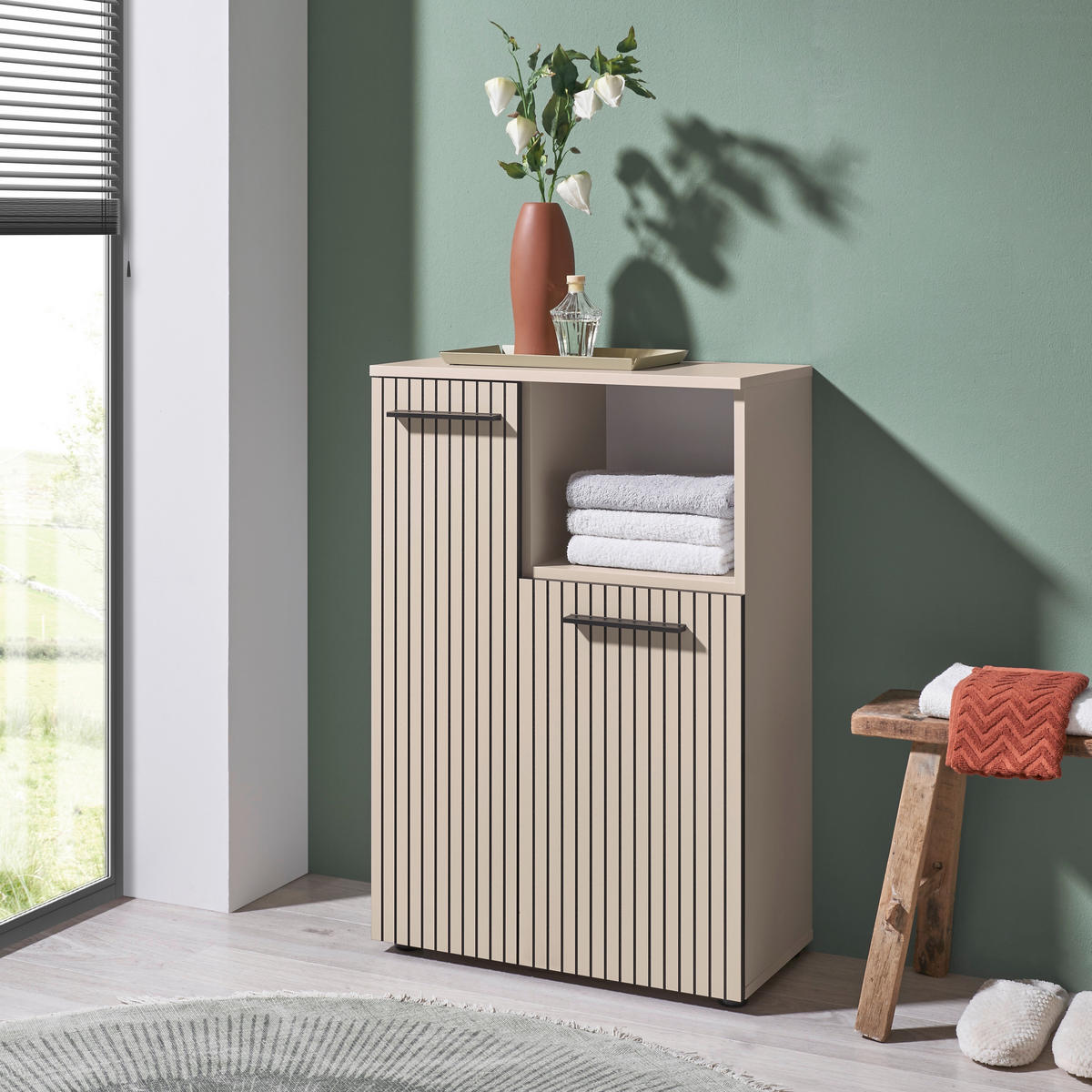 MIDISCHRANK 60/89/30 cm  - Kaschmir/Schwarz, Trend, Holzwerkstoff/Kunststoff (60/89/30cm) - MID.YOU