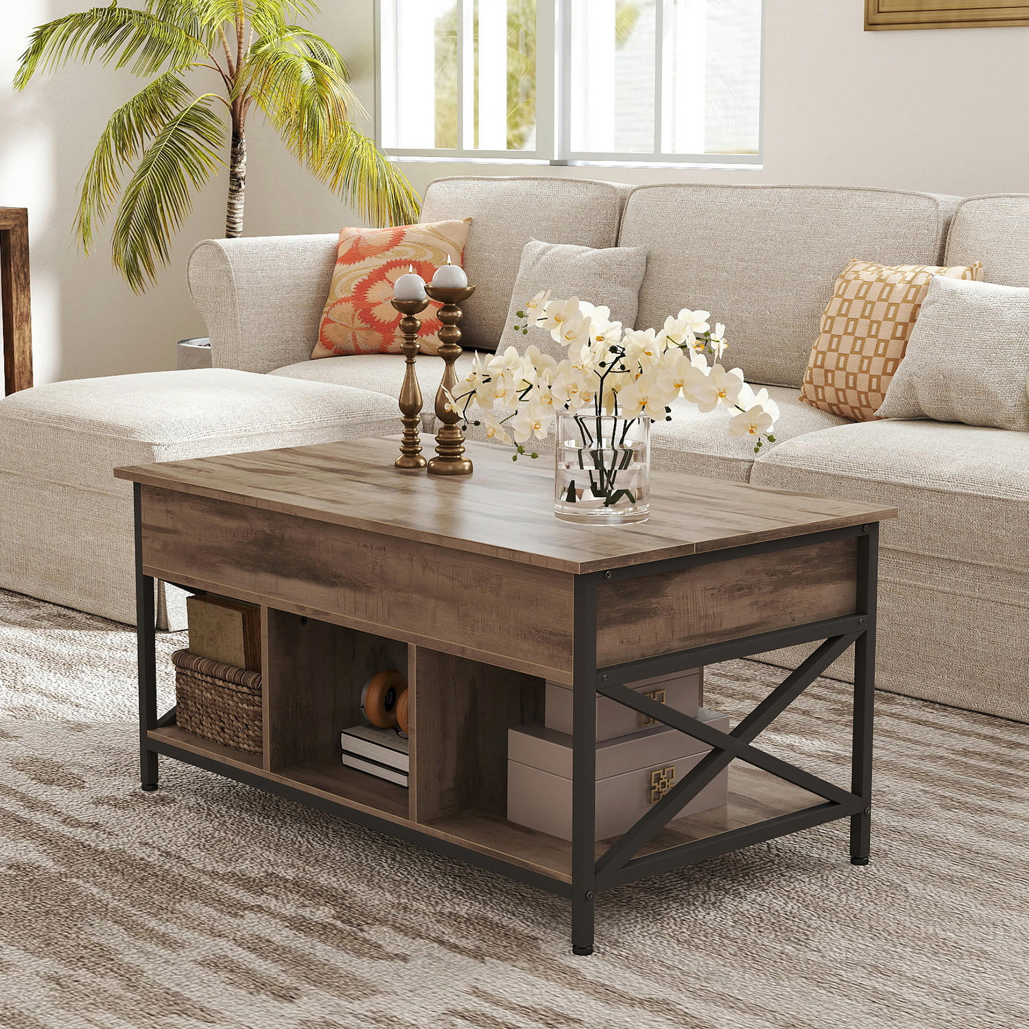 COUCHTISCH Schwarz, Eichefarben  - Eichefarben/Schwarz, Trend, Holzwerkstoff/Metall (100/48-62/60cm) - MID.YOU