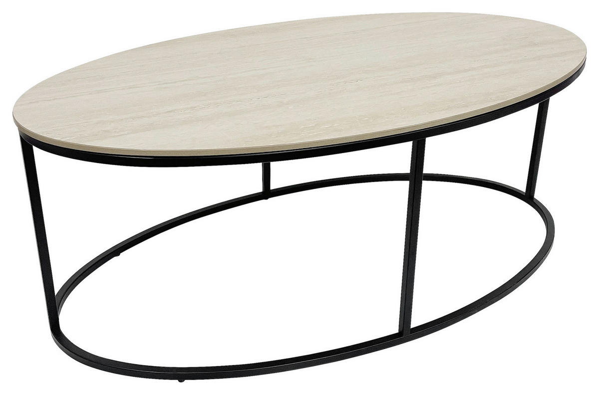 COUCHTISCH 110/60/42 cm oval Creme, Schwarz  - Creme/Schwarz, Design, Keramik/Metall (110/60/42cm) - Xora