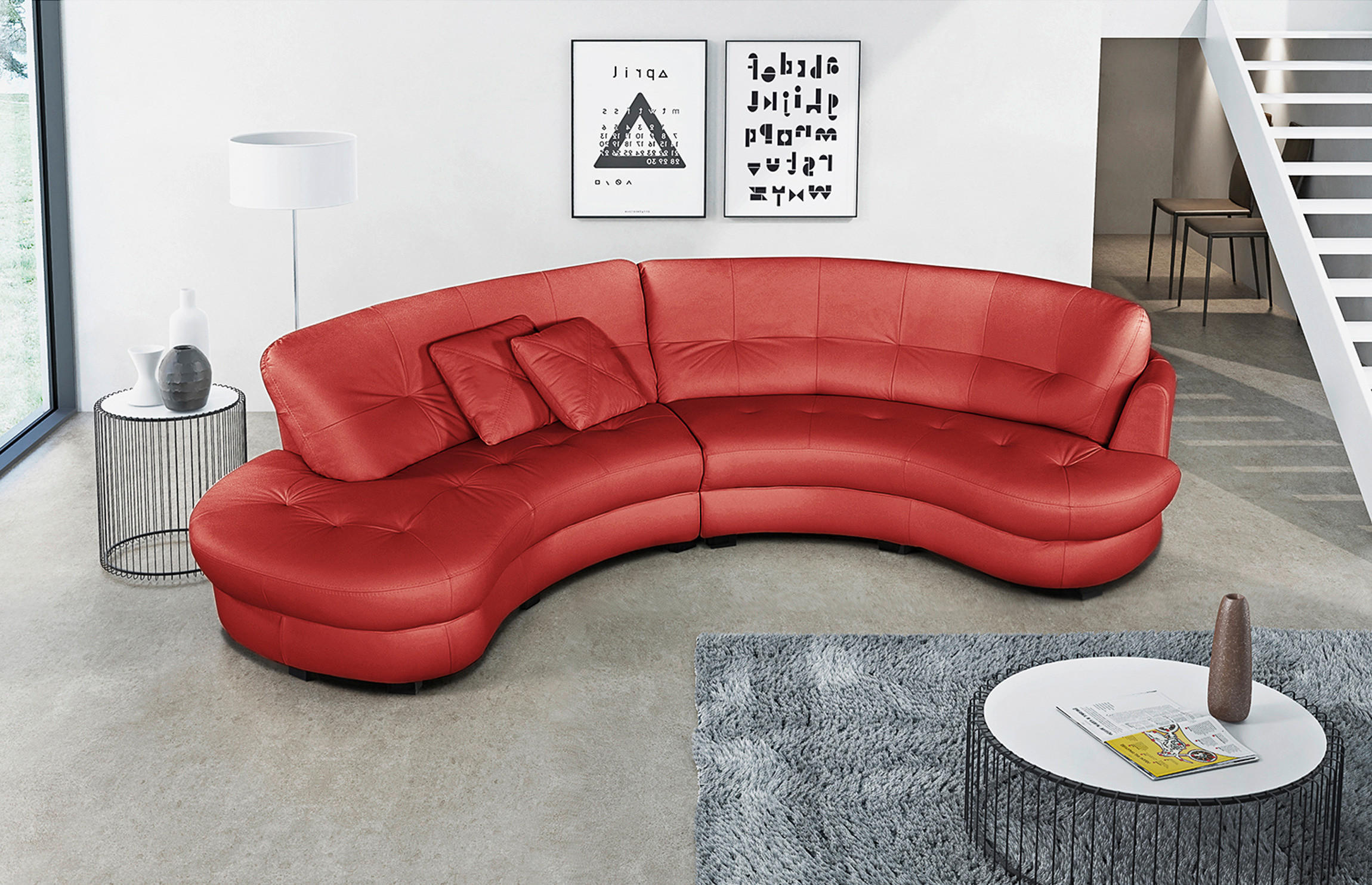 ECKSOFA in Lederlook Echtleder Rot  113/300 cm  - Rot/Schwarz, Design, Leder/Kunststoff (113/300cm) - Livetastic