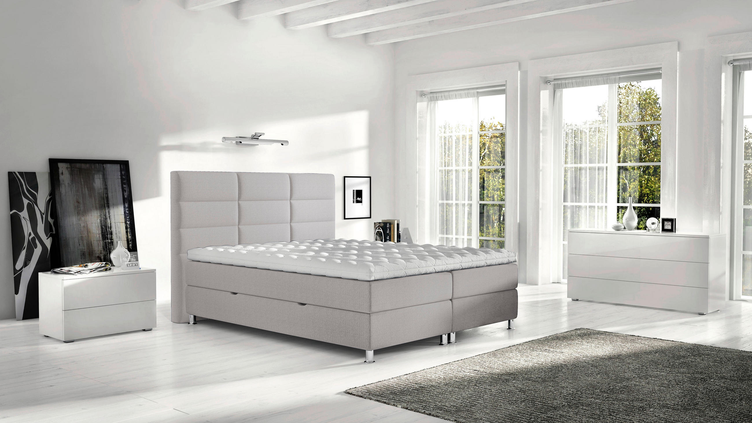 BOXBETT 140/200 cm  in Grau  - Chromfarben/Grau, KONVENTIONELL, Textil/Metall (140/200cm) - Carryhome