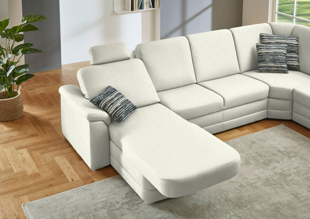 WOHNLANDSCHAFT  in Chenille Creme  - Creme/Alufarben, KONVENTIONELL, Holz/Textil (160/329/235cm) - Beldomo Comfort