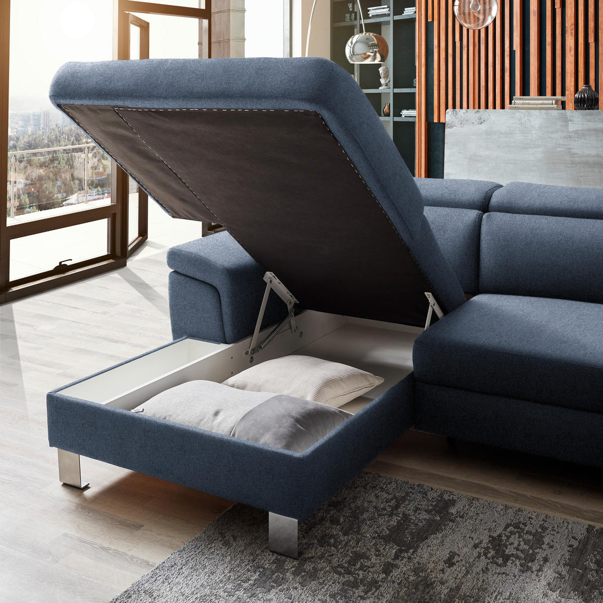 ECKSOFA in Webstoff Blau  - Blau/Silberfarben, Design, Textil/Metall (167/250cm) - Xora