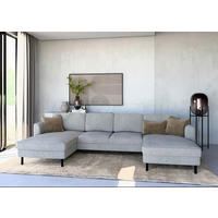 WOHNLANDSCHAFT Grau Cord  - Schwarz/Grau, MODERN, Textil/Metall (161/306/161cm) - Trendmanufaktur