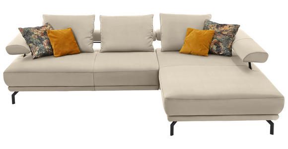 ECKSOFA  in Echtleder Creme Rückenkissen, Sitztiefenverstellung  305/224 cm  - Creme/Schwarz, Design, Leder/Metall (305/224cm) - Dieter Knoll