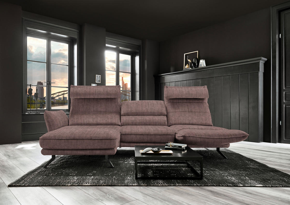 ECKSOFA in Velours Braun  - Schwarz/Braun, Design, Textil/Metall (153/283cm) - Valdera