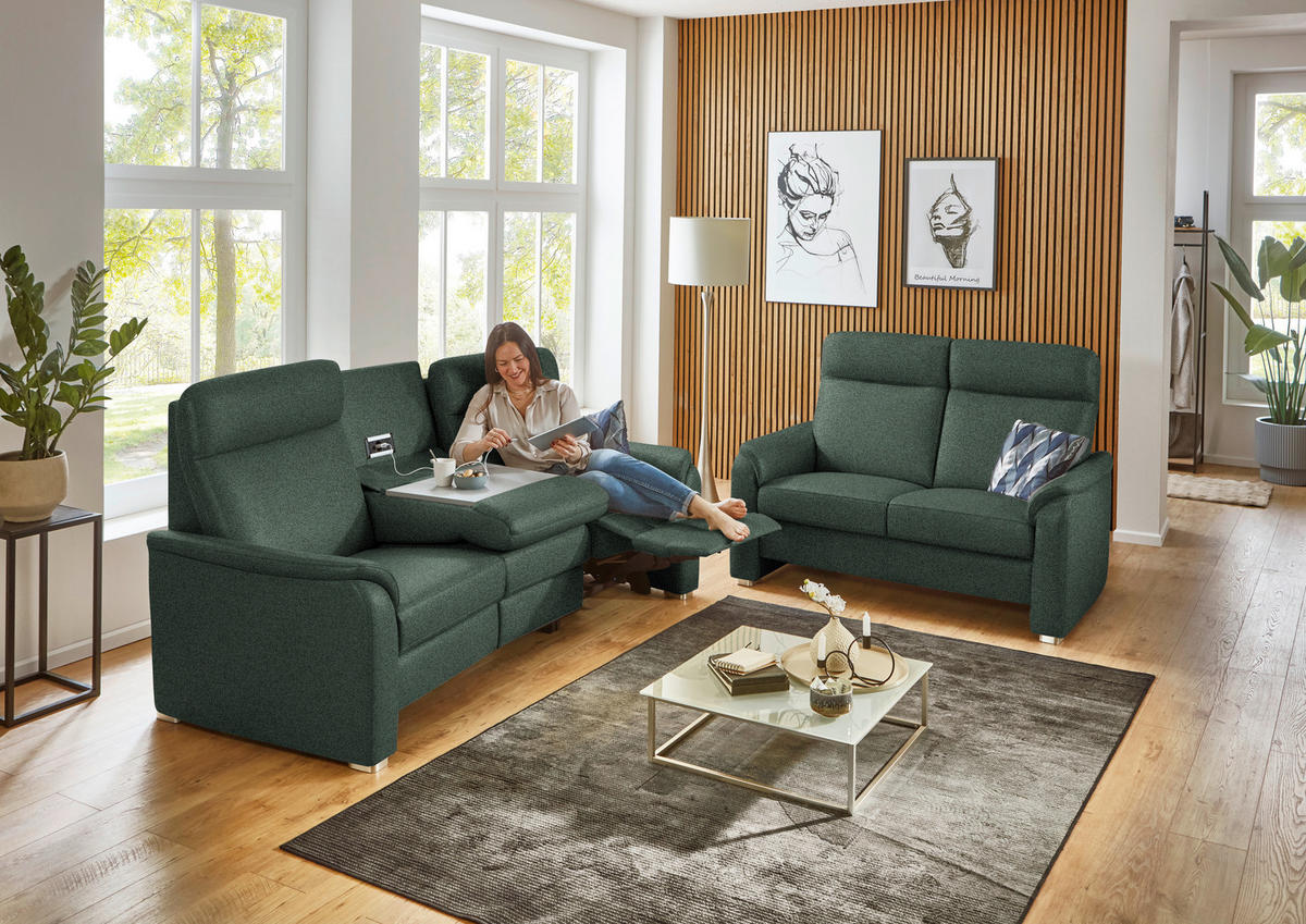 TRAPEZSOFA Flachgewebe Dunkelgrün  - Dunkelgrün/Alufarben, Konventionell, Textil/Metall (218/107/103cm) - Beldomo Comfort