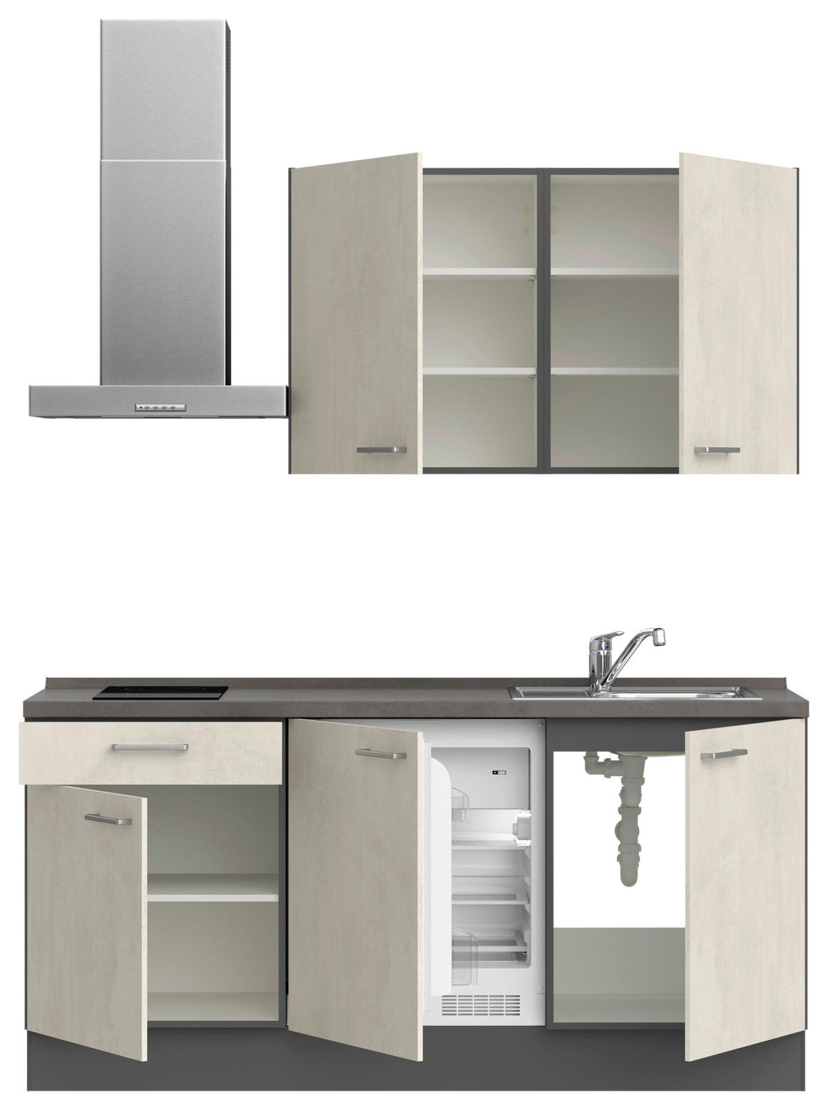 KÜCHENBLOCK 180 cm   in Weiß, Schieferfarben  - Schieferfarben/Edelstahlfarben, MODERN, Holzwerkstoff/Metall (180cm) - Nobilia