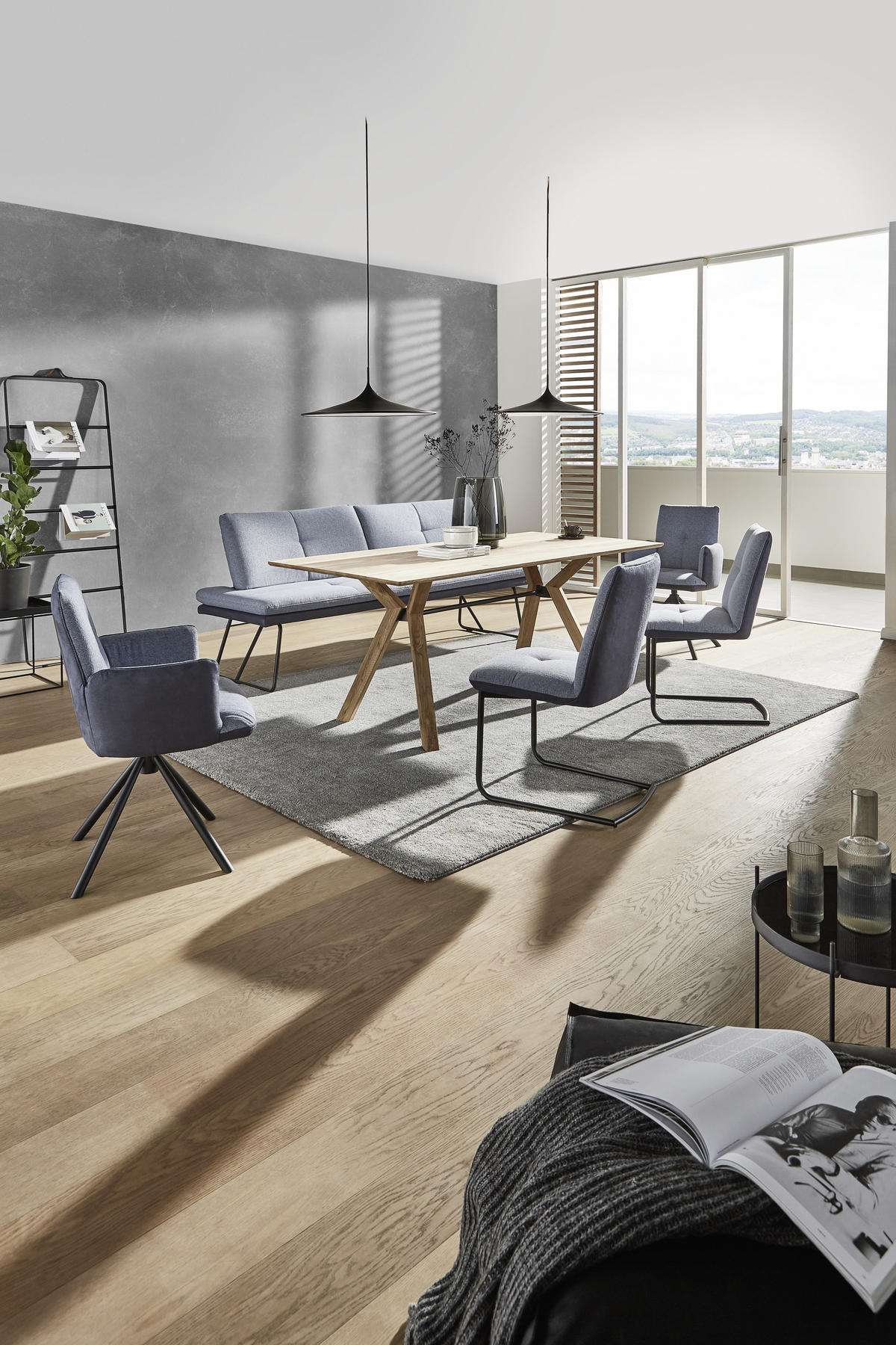 ESSTISCH Asteiche massiv rechteckig Schwarz, Eichefarben  - Eichefarben/Schwarz, Design, Holz/Metall (160/90/75cm) - Dieter Knoll