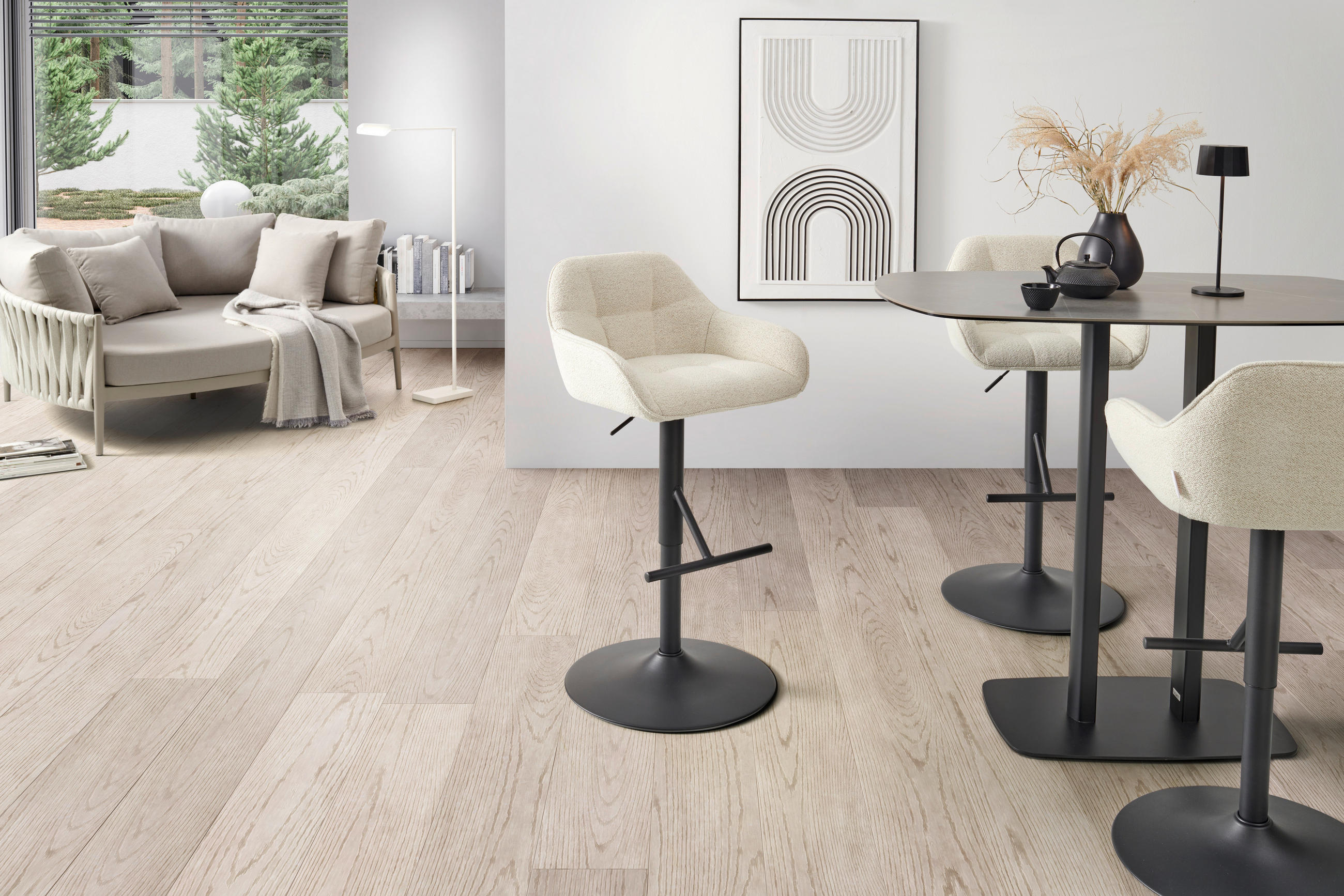 BARHOCKER Webstoff, Bouclé Schwarz, Beige Eisen  - Beige/Schwarz, LIFESTYLE, Textil/Metall (53/88-109/50cm) - MID.YOU